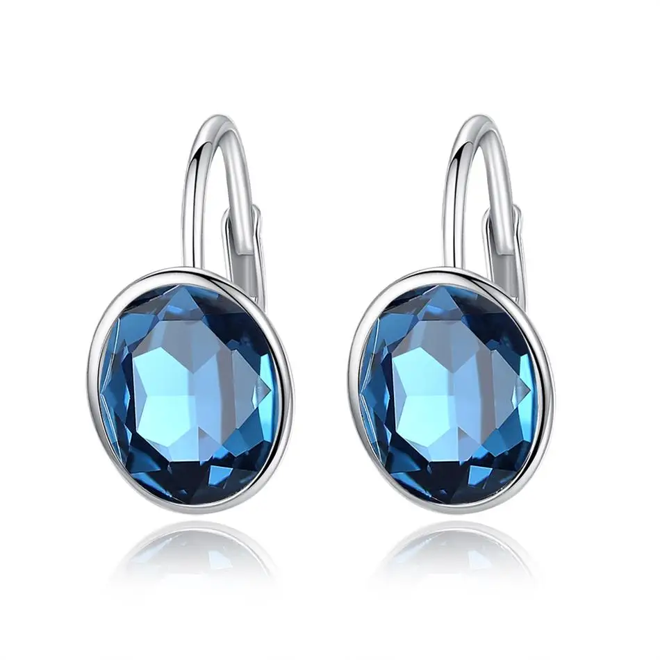 

925 Sterling Silver Hoop Earring Blue Rhinestone Earrings for Women&Girls Silver Jewelry