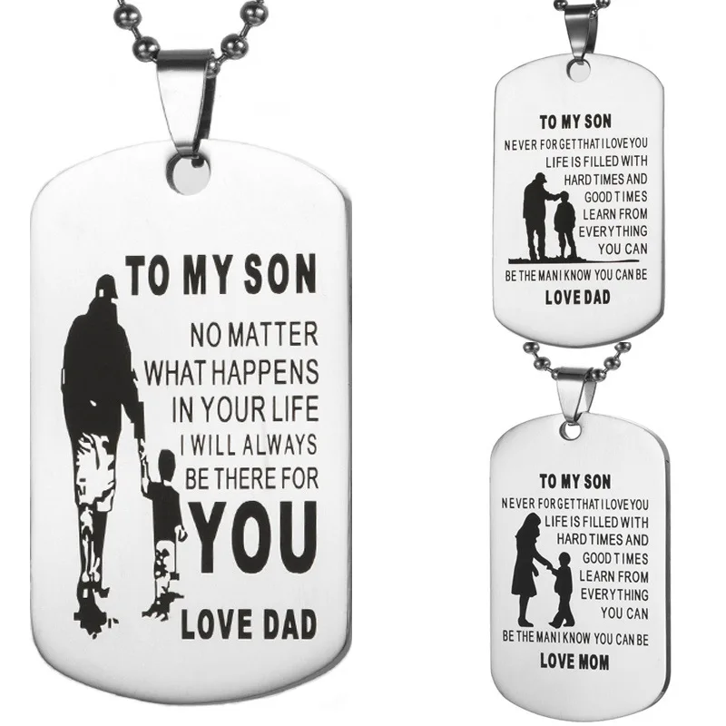 

Military Army Tags Men Stainless Steel Necklace Engraved To My Son Stainless Steel Charm Pendant Necklace Best Gift for Family, Silver