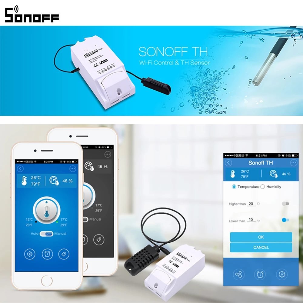 Sonoff TH10 Wifi wireless control Smart Home Automation With Temperature Humidity Monitor with ios/android system