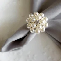 

make decorative ivory white pearl flower napkin holder ring