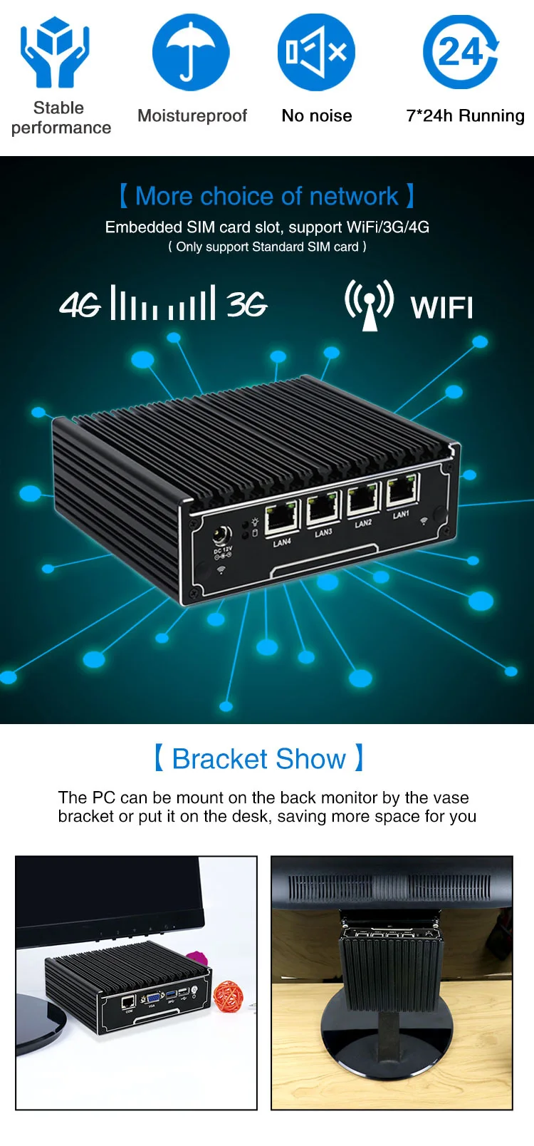 Yanling pfsense Firewall barebone Intel Celeron J1900 4 Ethernet Port Industrial Mini PC Support 2.5 Inch HDD