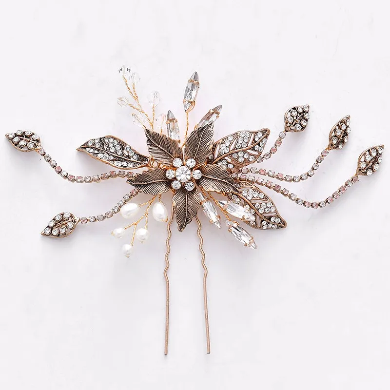 Wholesale Vintage Wedding Gold Leaf Hair Accessories Flower