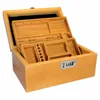 MMJ or Tobacco Bamboo Stash Box with Two Removable Trays 3-Digit Combo Lock Built-in Silicone Dab Mat