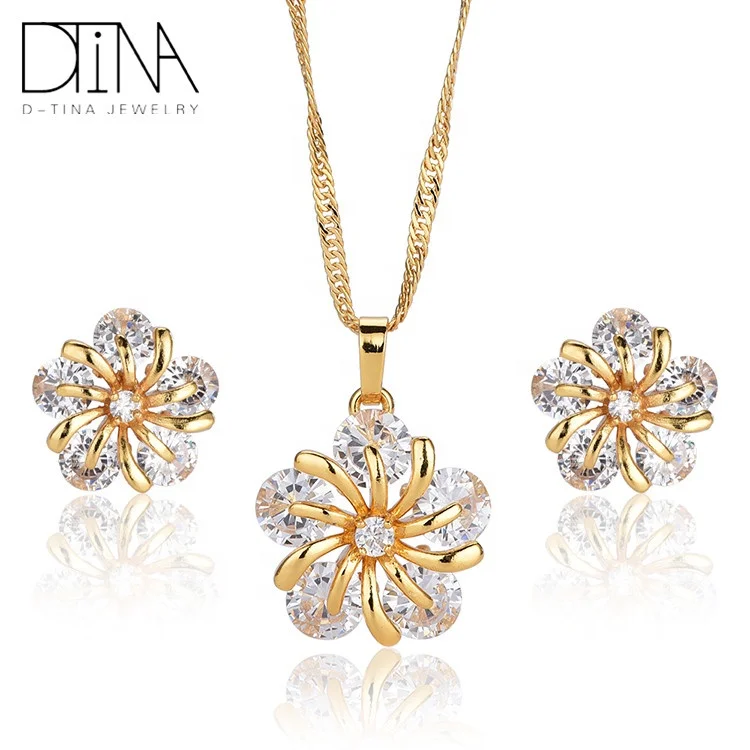 

DTINA Ethiopian Wedding Pendant Necklace Stud Earring Jewelry Set For Female, Gold color