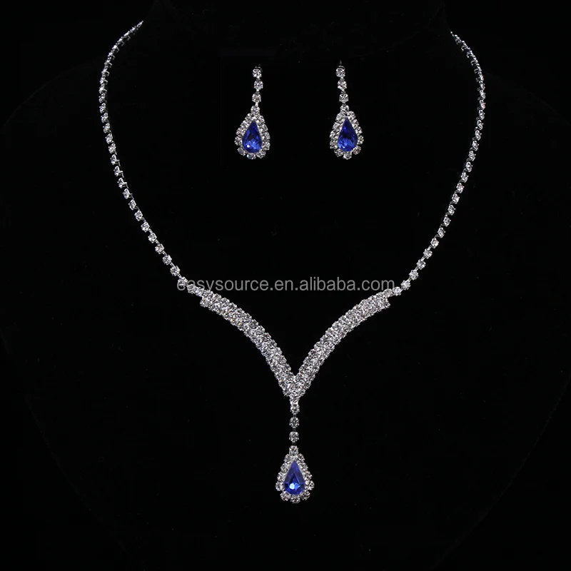 

Classic Blue Zircon Necklace Earrings Set Crystal Teardrop Necklace earrings set Bridal Jewelry Set