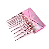 

Wholesale Professional 10 pcs Rose Gold Plastic Plating Handle Blush Make Up Brushes Girls Daily Makeup Brush Set With Case