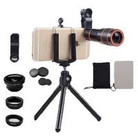 

mobile phone 12x telescope camera lens kit with tripod phone holder,wide angle macro fisheye lens for smartphone
