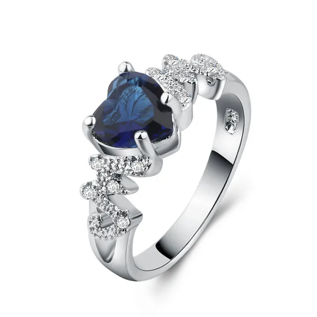 

Fashion Silver Color Wedding Ring for Women Green Blue Color Heart Cute Love Zircon Engagement Femme Bijoux Bague Drop Shipping