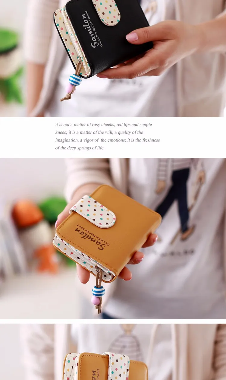 Fashion Candy Colors Women Wallets Short Polka Dots Leather Zipper