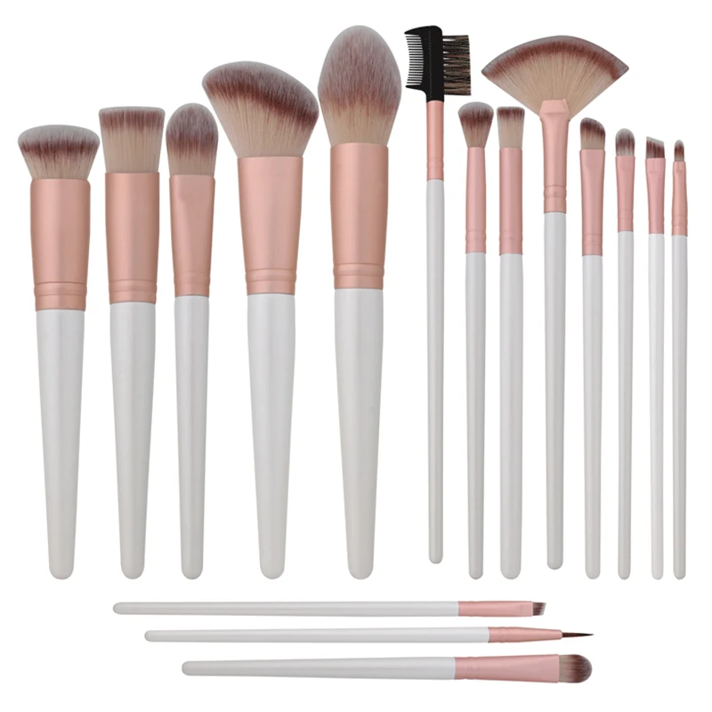 

91004 NEW Design Private Label 16Pcs Cosmetic Rose Gold White Brush Makeup Tools Set Make Up Brushes with with Leather Bag, White rose gold