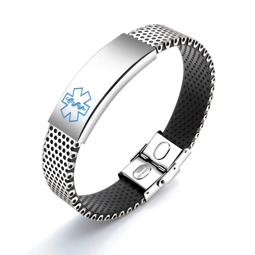 

Bend card blue red medical logo bracelet Titanium steel silicone male personality bracelet, N/a