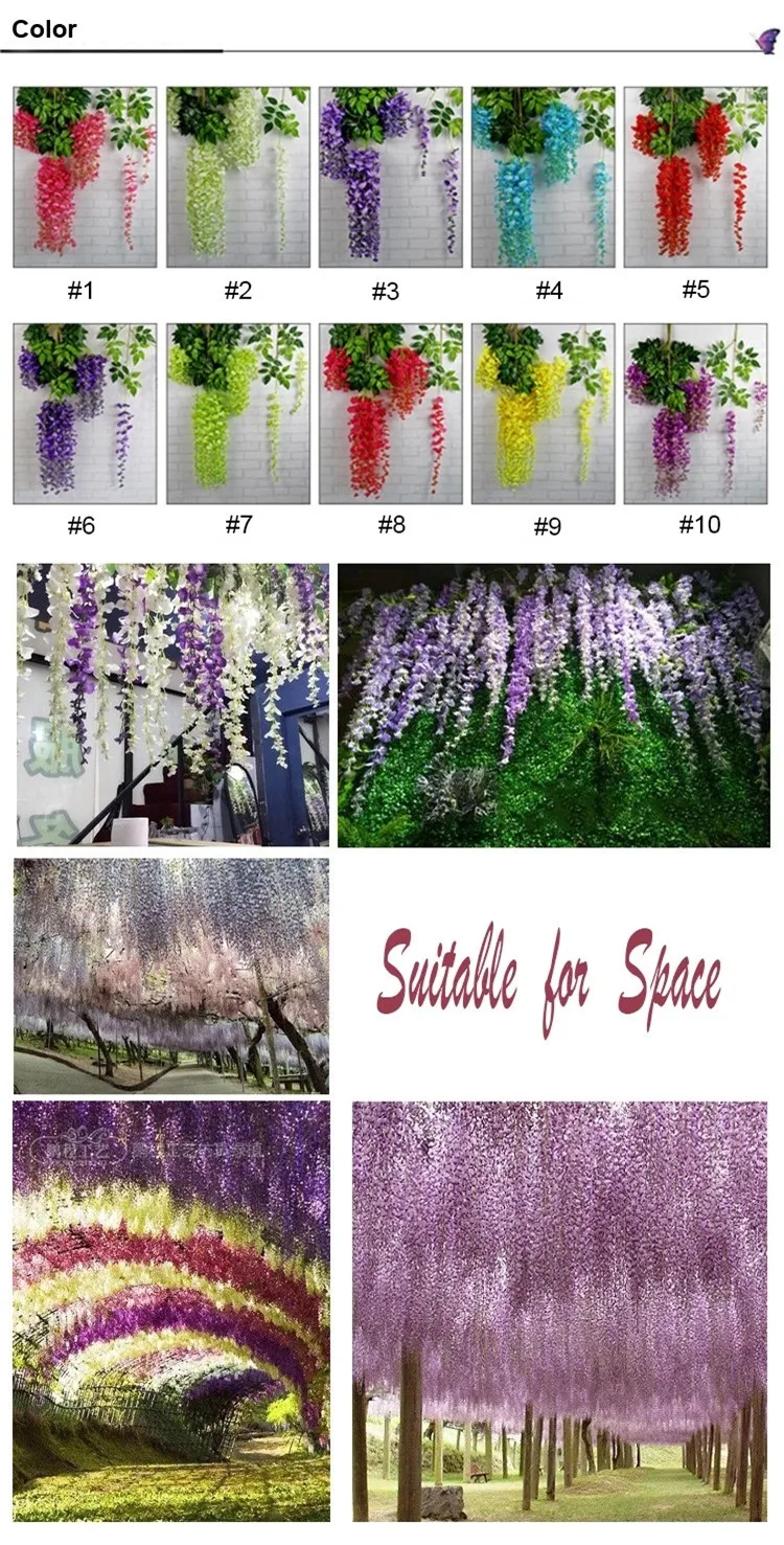 Wholesale 3 Branches Flowers Fake Hanging Artificial Flowers Wisteria