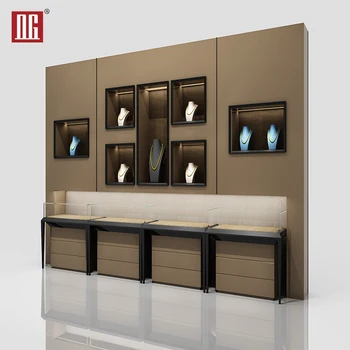 Cheap Led Wooden Crystal Glass Jewellery Shop Showroom Display