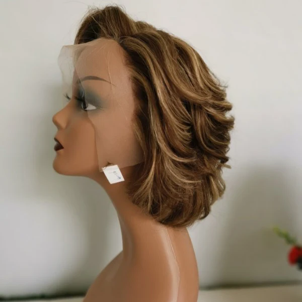 

2021 hot sale 2 colors mixed highlight colored frontal lace wig pixie cut wig