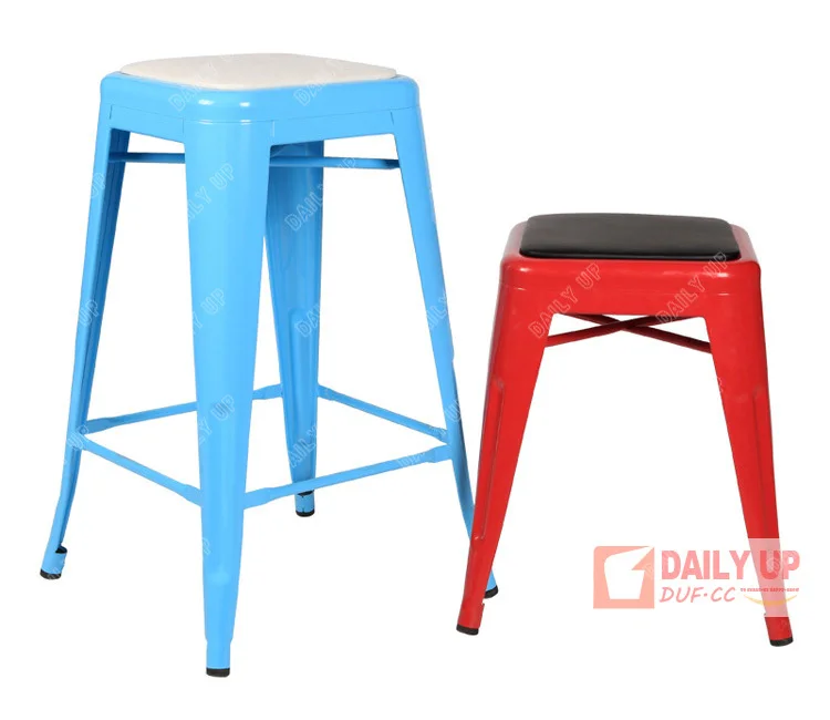 Stackable Metal Chair with Cushion Antique Restaurant Iron Loft Chair Outdoor Steel Frame Chair