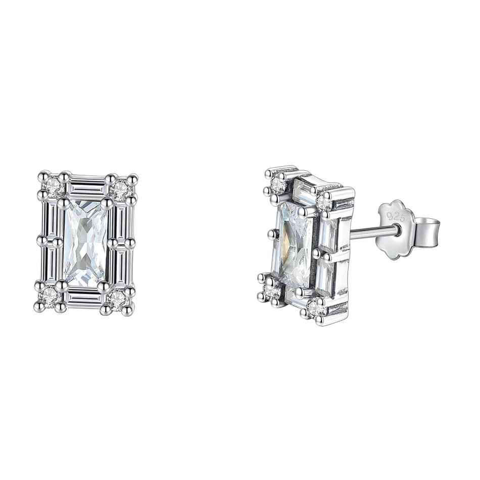 

Stylish Real 100% 925 Sterling Silver Earrings Silver Colors CZ Crystal Earrings for Women Daily Party Jewelry