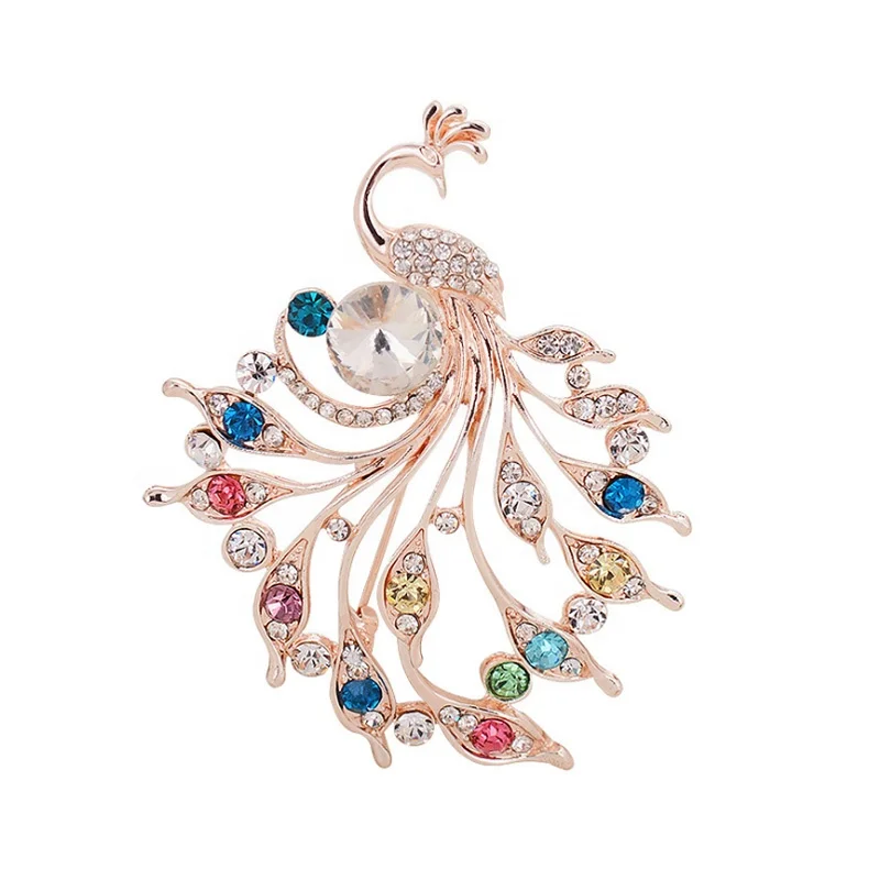 

Wholesale Elegant Women Brooches Rhinestone Peacock Animal Brooch Pins, As picture