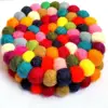 Wool Felt Ball Tea and Beverage Coasters 10cm Genuine Mimosa Hand Felted Multicolour Woollen Round Coaster