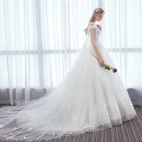 

2019 Latest Fashion Luxury Elegant A Line Cap Sleeve Beaded Lace butterfly Full back Wedding Dresses With Long Train