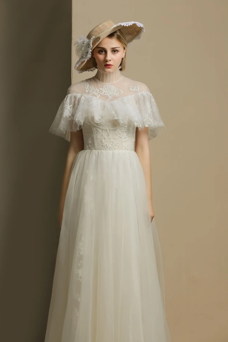 Ancient Vintage Victorian Era Beading Lace Bridal Wedding Dress