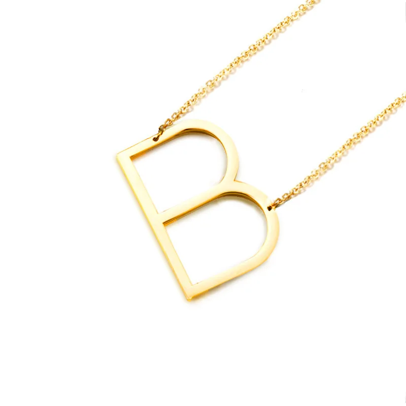 

New Gold Tone A-Z Big Letter Alphabet Pendant Necklace High Polished Initial Letter Alphabet B Stainless Steel Pendant Necklace, Gold or silver