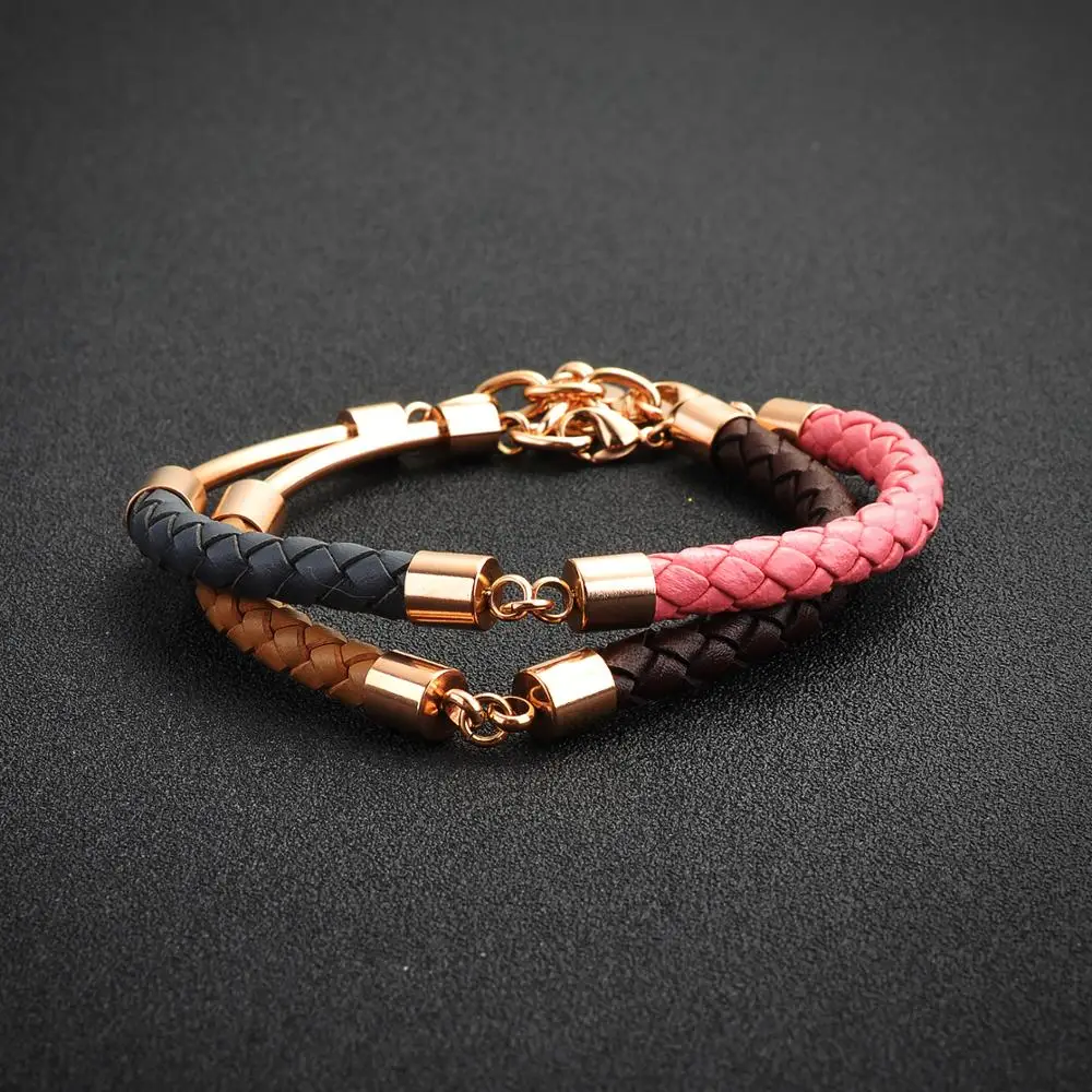 Wholesale Products New Design Two Type Braided Leather Stainless Steel Bangle Womens Bracelet Sale