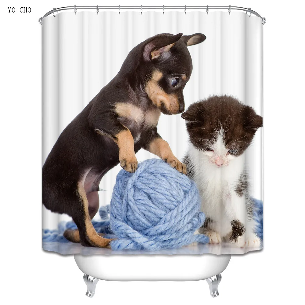 Festa del Cucciolo del Gatto Pesci Rossi Gatto Cane Lupo Impermeabile Mildewproof Poliestere Shower Curtain Bagno