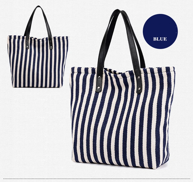 Women Stripes Canvas Shoulder Bags Messenger Shopping Beach Casual Handbag Tote@ 