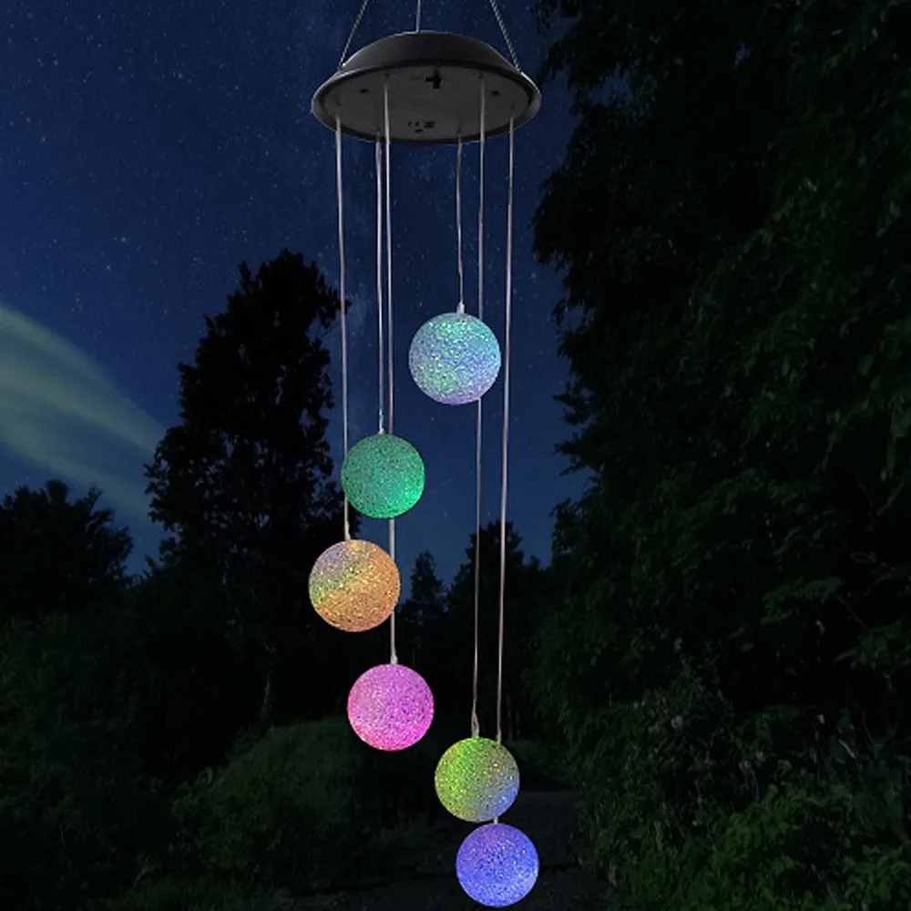 6leds ball hanging multicolor solar wind chimes decorative led