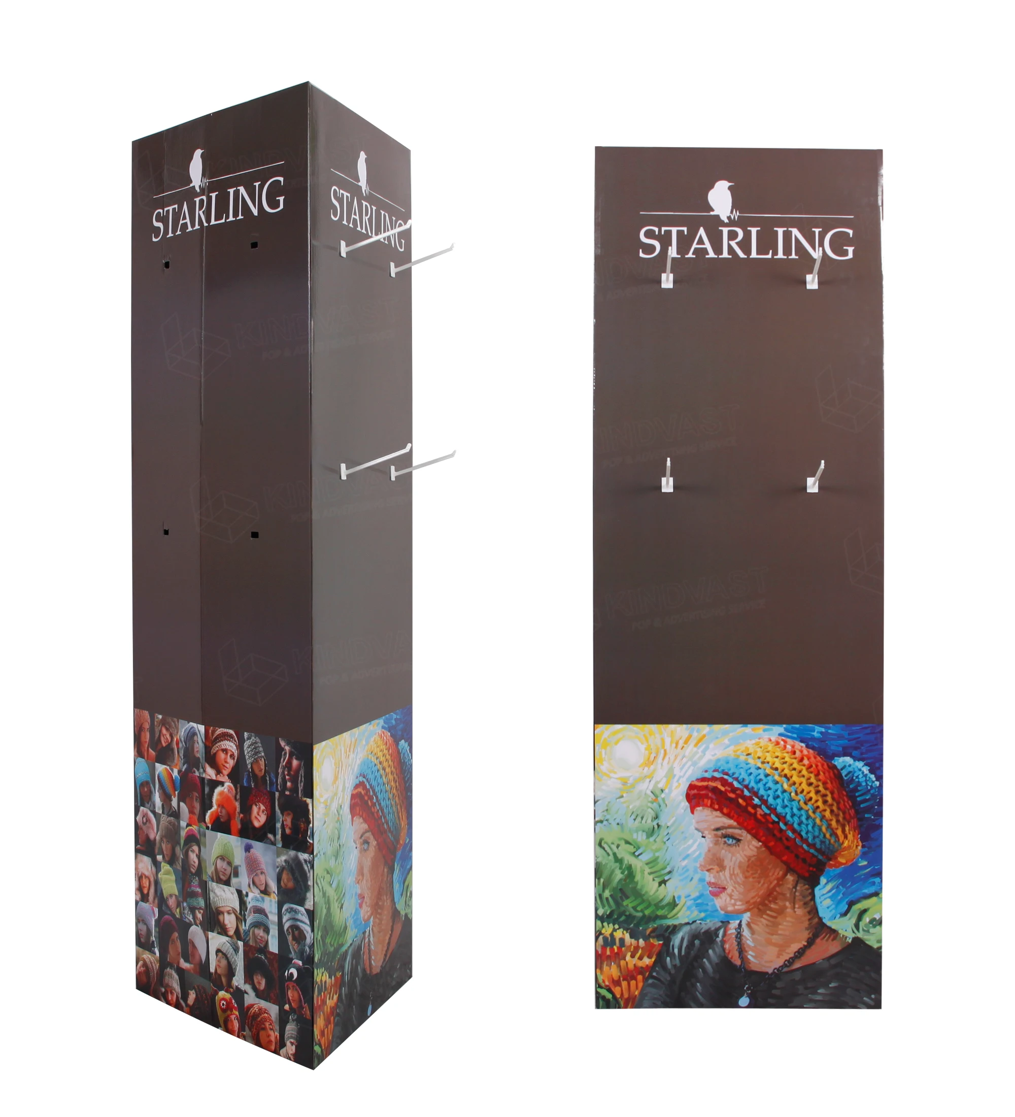 customized pop up triangle display stand promotional hat, hanging display stands with plastic hooks for headband