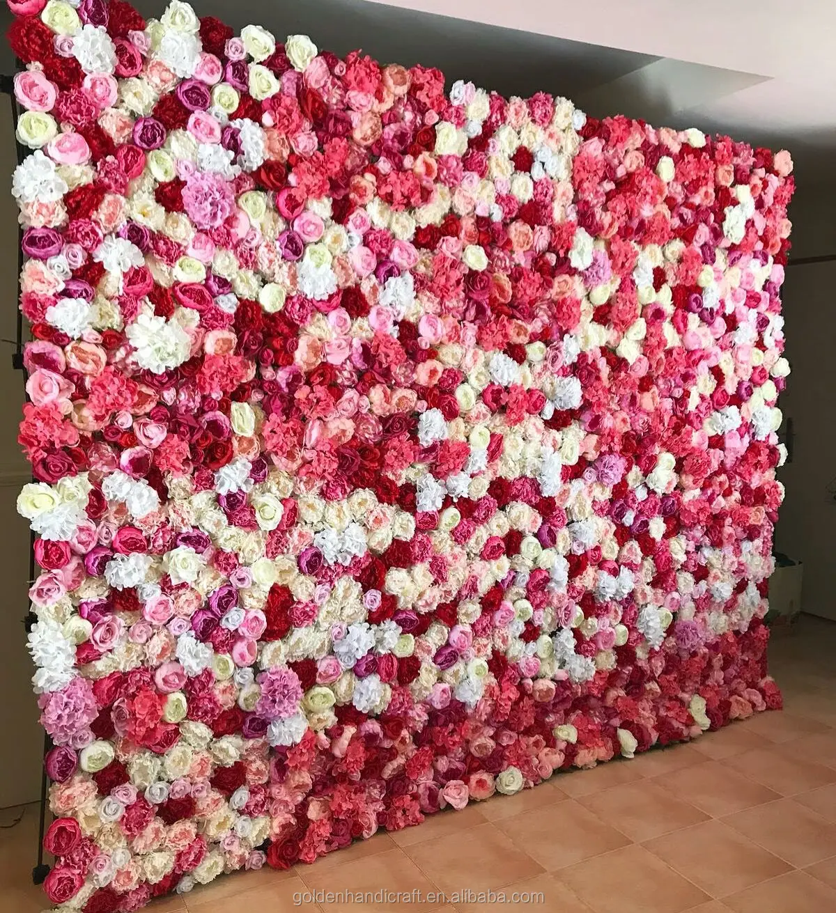 Customized Artificial Silk Wedding Roll Up Flower Wall Rose Backdrop ...