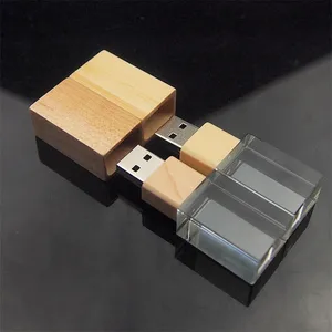 3D Logo Glass Crystal Walnut Wood USB 2.0 Flash Drive