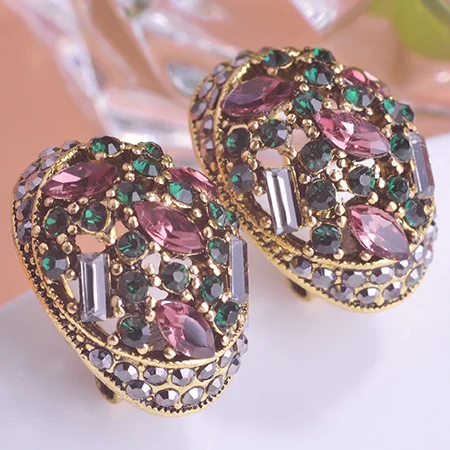 

Wholesale Fashion Vintage Full Crystal HandmadeTurkish Jewelry Stud Earrings For Women, Blue;green