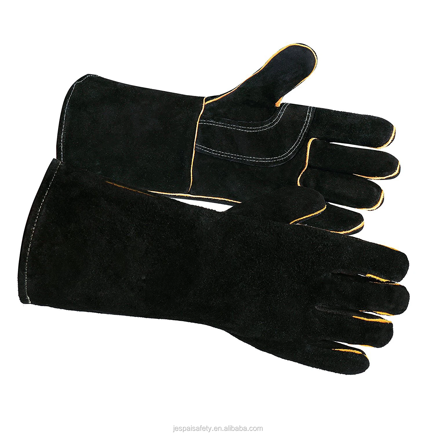 Jespai 14inch Black Cowhide Premium Fire Glove For Wood Log Burning