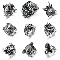 

Wholesale Punk Personality Stainless Steel Fashion Skull 12 Animals Rings For Men