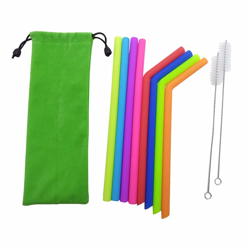 

10 Pieces Colorful Silicone Straight Straws,Reusable Bent Drinking Straw with Brush, Customized