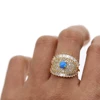 wholesale factory luxury design full micro pave cz gold plated blue fire opal evil eye ring