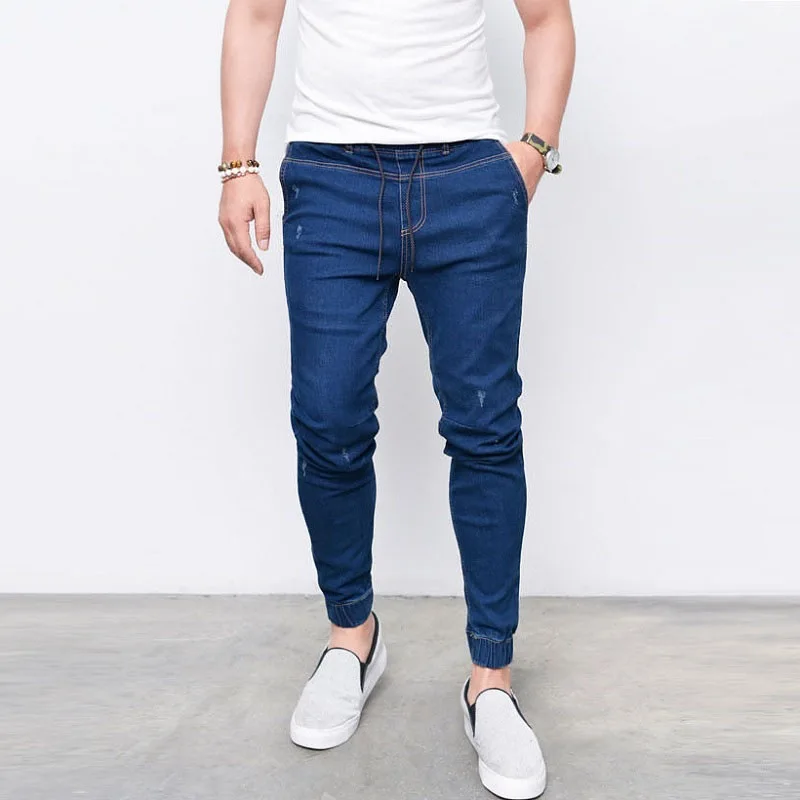 

2019 Mens Fashion Pants Blue Cotton Slim Casual Jeans, Blue;light blue