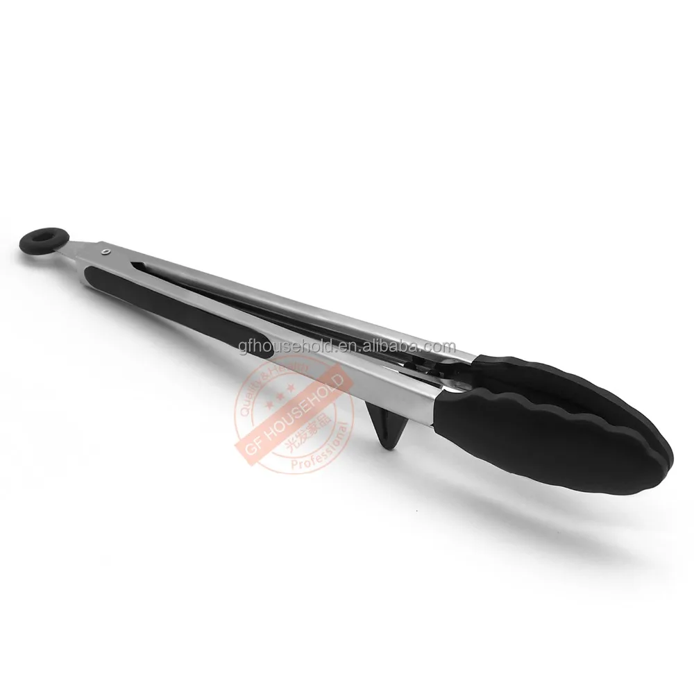

12 inch Premium Heat Resistant Locking Silicone Food Tongs with Stands, Black