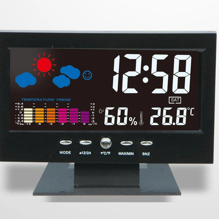 

Muti-function Indoor Household Table clock Digital Indoor Thermometer Table Weather Station, Black