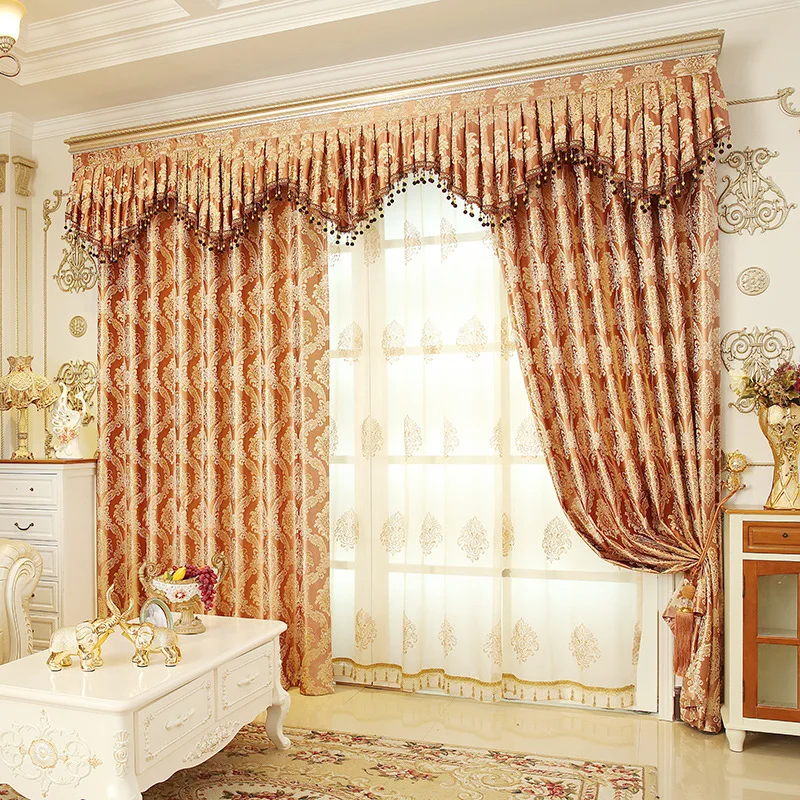 
Hot Sale Window Luxury Living Room Jacquard Curtain With Valance, Online Store Livingroom Curtain Cloth/ 
