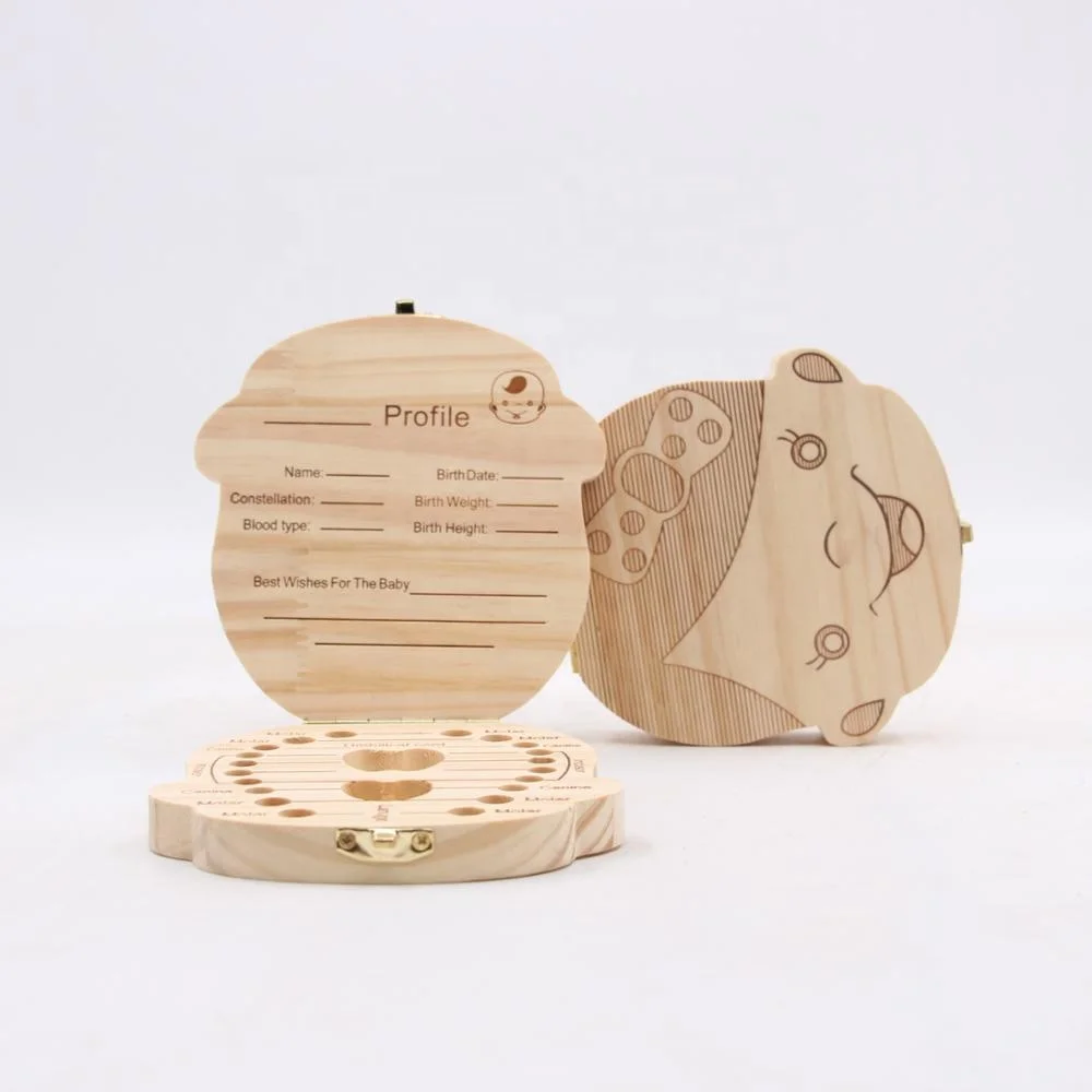 

Hot sale cheap Memory storage packaging baby teeth wooden box in stock, Wood color