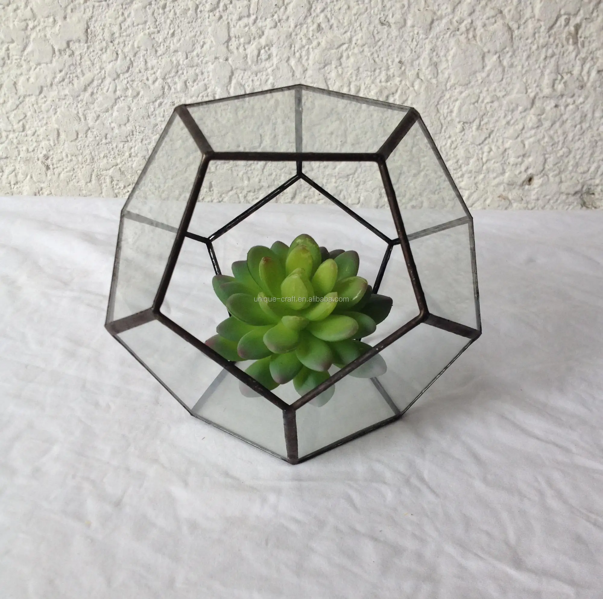 Tabletop Planters Pot Black Pentagon Geometric Glass Terrarium Globe Container