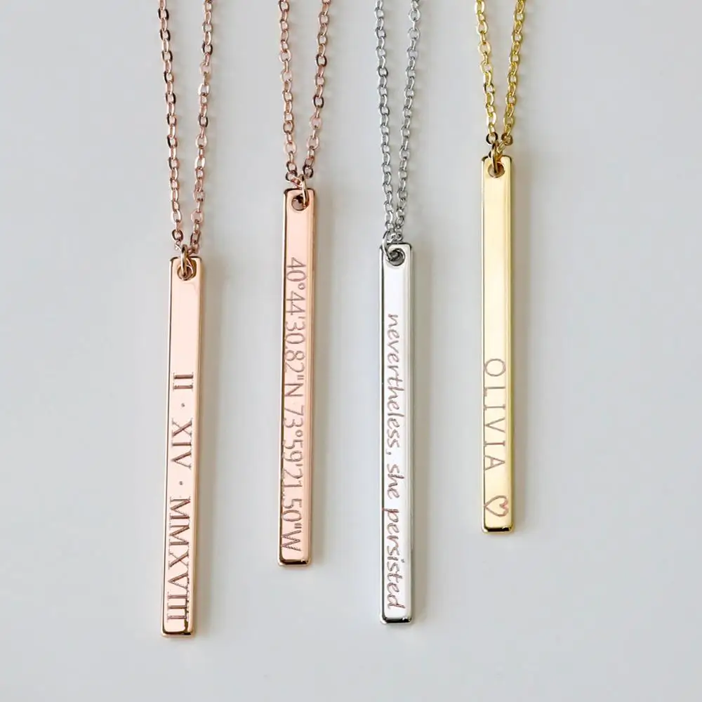 

Personalized Jewelry Custom Bar Necklace For Women Bridesmaid Gift Christian Necklace Engraved Necklace