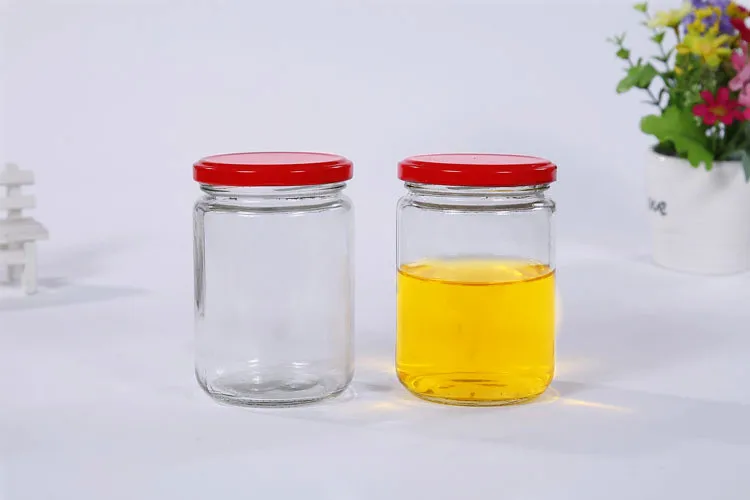 350ml Wholesale round cheap food straight side storage jar glass jam/pickles /honey bottles with cap