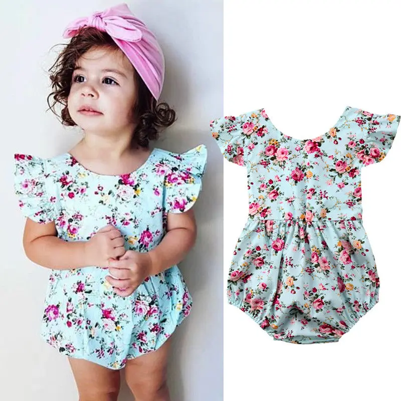 

DH023A Newborn baby girls flowers romper toddle girl summer jumpsuit, As picture shoued