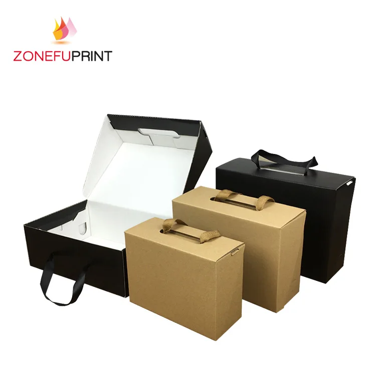 Template Black White Kraft Shoe Box For Adults And Children Bandbox Packaging With Handle Corrugated Board Box