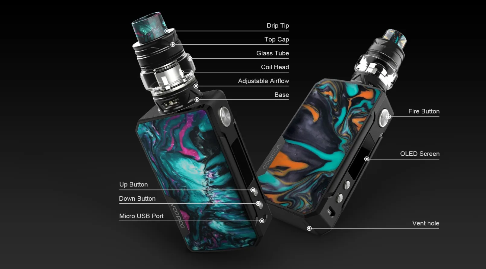 2019 最新正宗 vape voopoo drag2 177 w 2毫升/5毫升 vape box mod