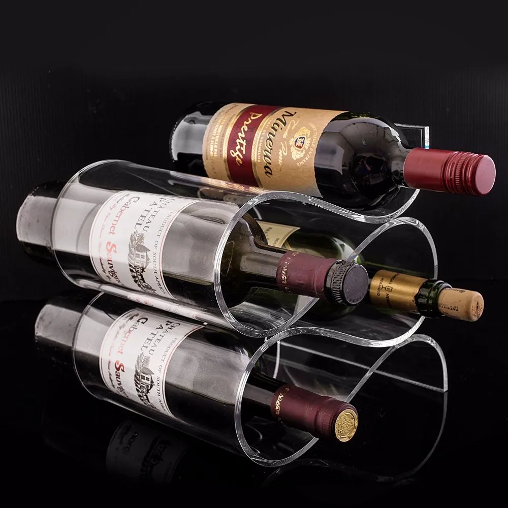 New Type Premium Clear Acrylic Wave Design Countertop Wine Bottle