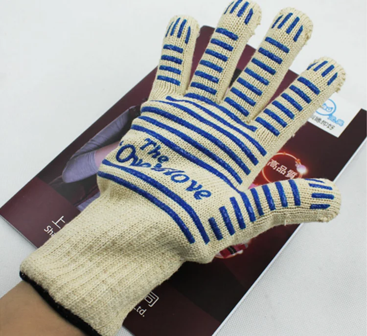 

heat resistant silicone aramid string knitted grill glove BBQ glove cotton oven glove, N/a
